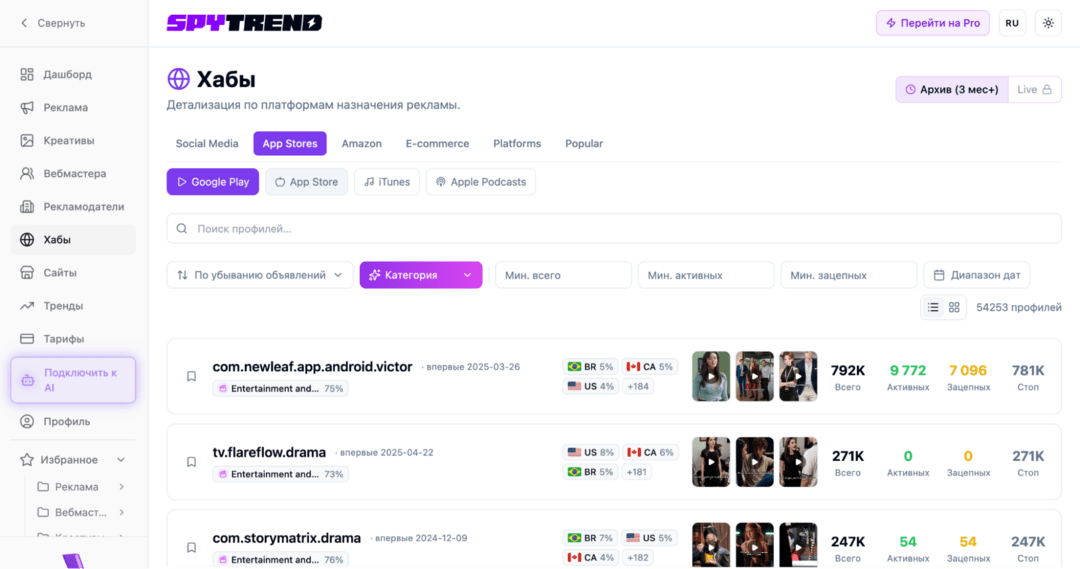 SpyTrend — обзор спай сервиса Facebook и TikTok с API, MCP и поддержкой AI-агентов