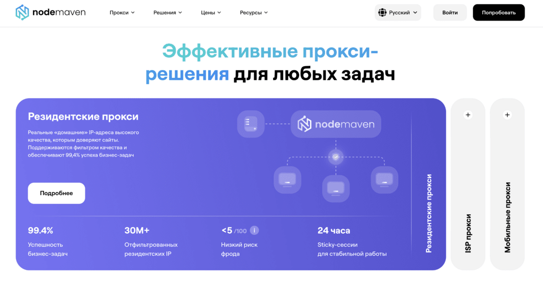 NodeMaven прокси: резидентные, мобильные и ISP для арбитража. Личный опыт и промокод GOODBRO на скидку 35%